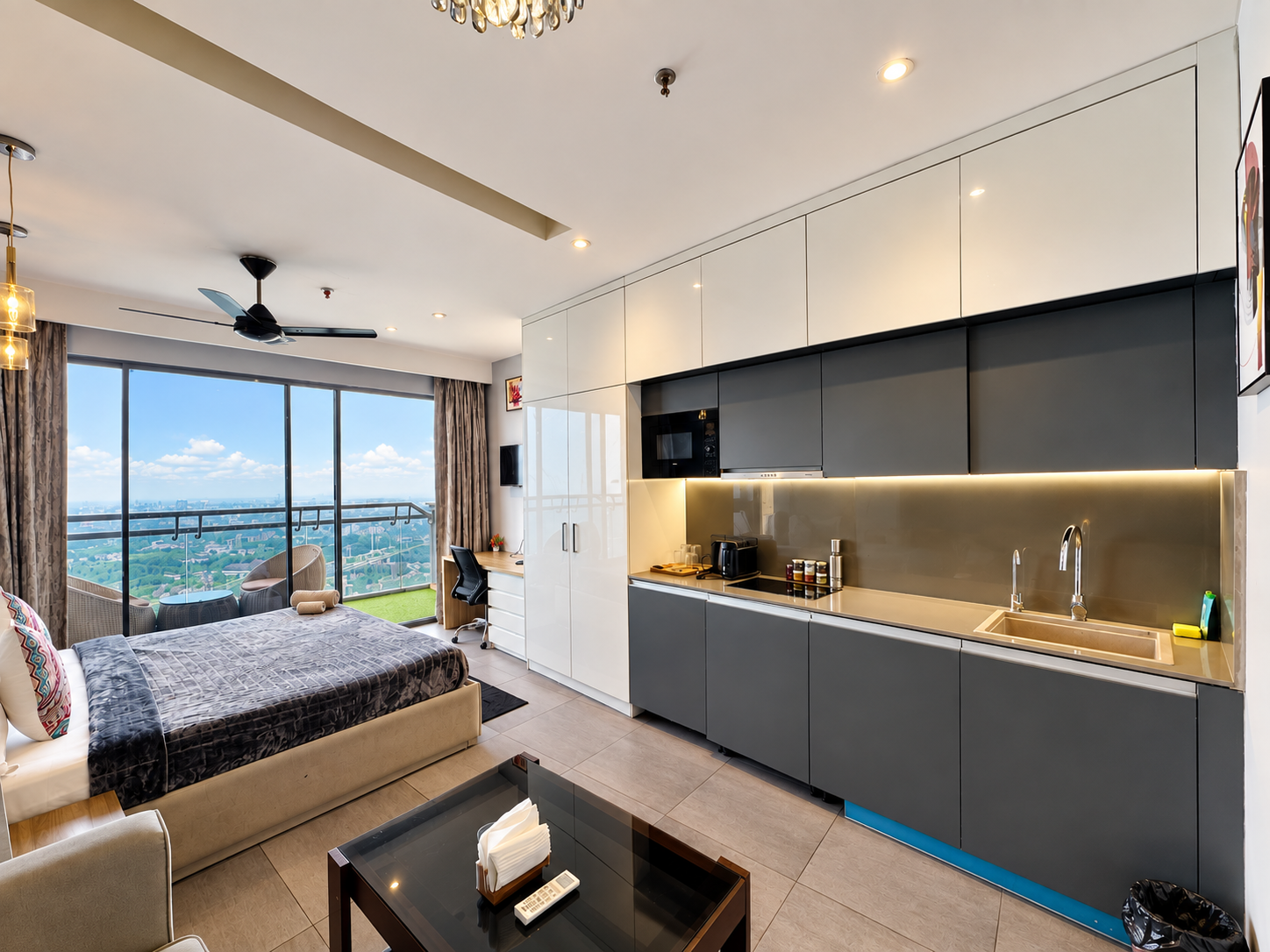 Studio apartment overview with city view at RiverCrest 39, Supernova Spira Noida