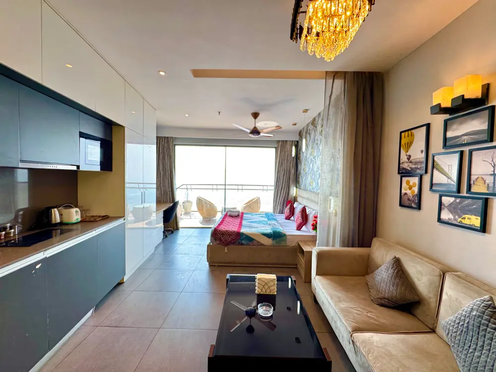 Bedroom with red accent decor at Mulberry Homes Supernova Spira Noida