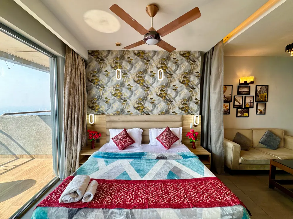Luxury double bed bedroom at Mulberry Homes Supernova Noida