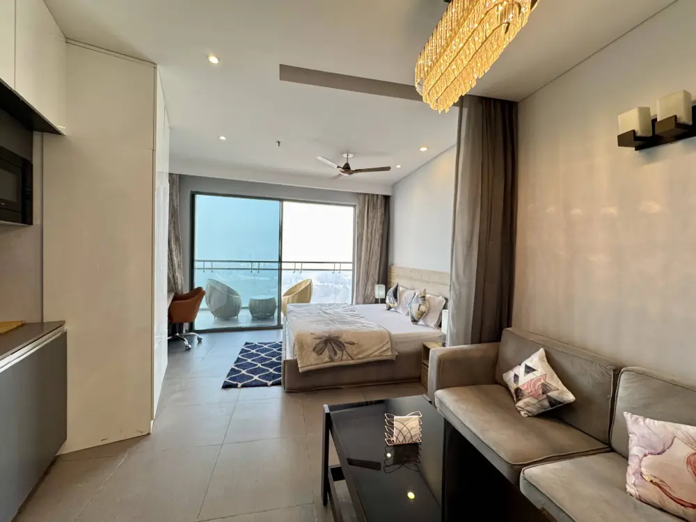 modern living room interior at Mulberry Homes Supernova Noida