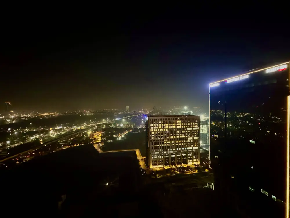 Noida city night lights panoramic view from Mulberry Homes Supernova