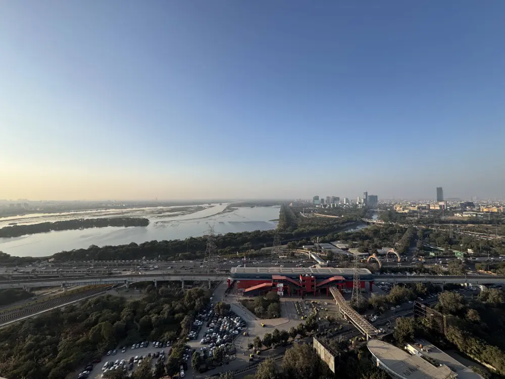panoramic skyline and Yamuna river view from Supernova Spira Noida