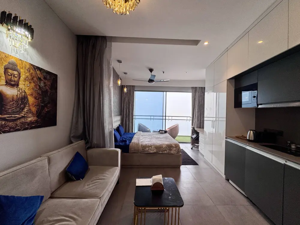 panoramic living room view in CityGlow 28 Supernova Spira Noida