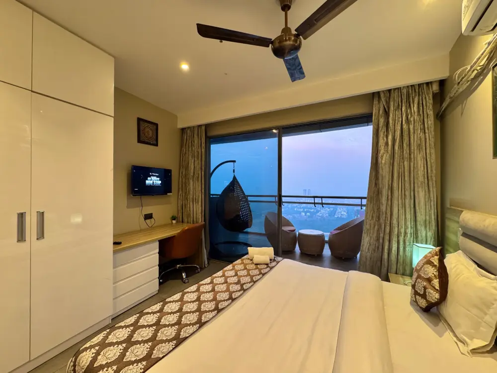 Bedroom with Yamuna river view at Mulberry Homes Supernova Noida