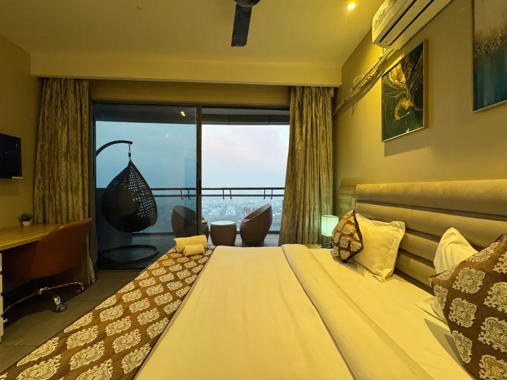 Yellow-themed luxury bedroom at Mulberry Homes Supernova Spira Noida