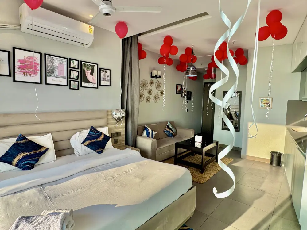 SkyRiver 43 river view sundeck apartment in Supernova Noida with luxury decor setup
