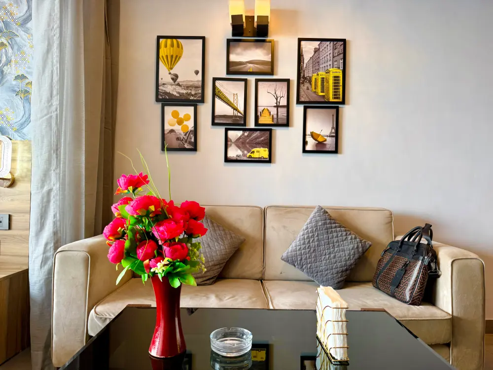 Living room with flower decor at UrbanAura 37 Supernova Noida