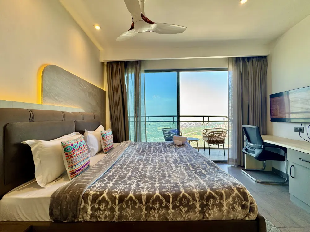 compact bedroom with open view at Panorama 32 Supernova Spira Noida