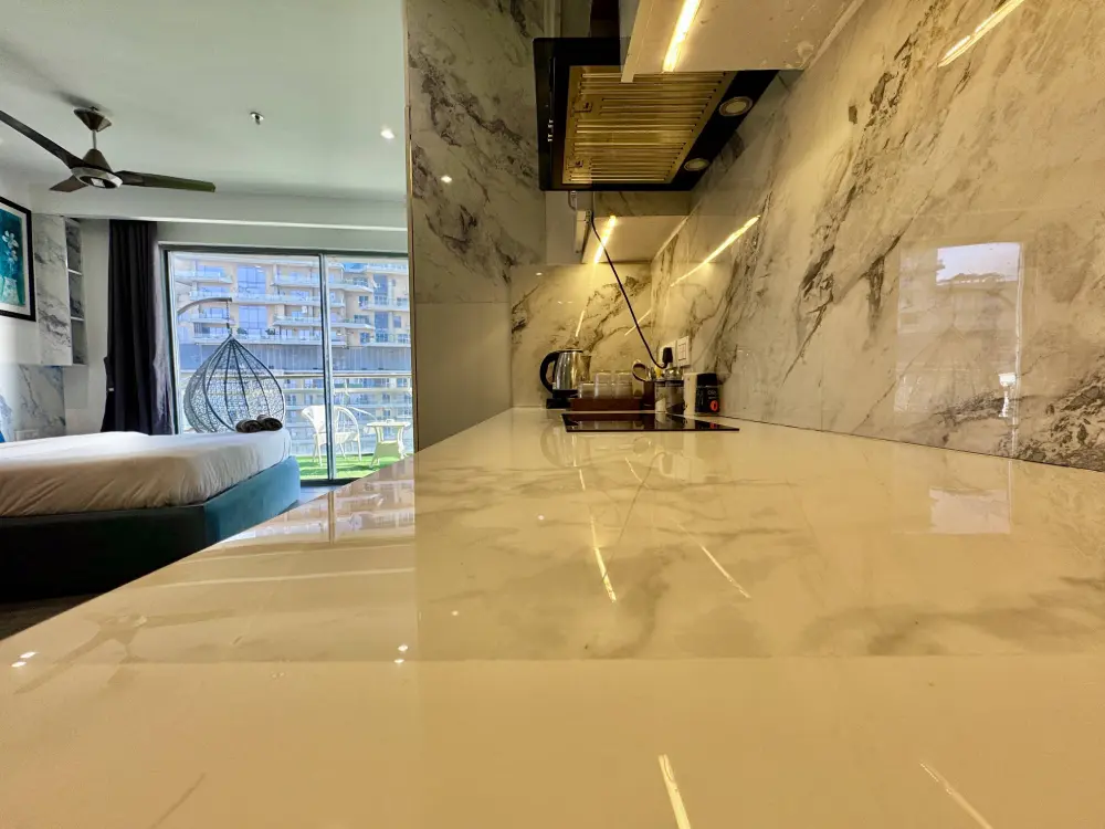 Luxury marble surface detail at Mulberry Homes Supernova Noida