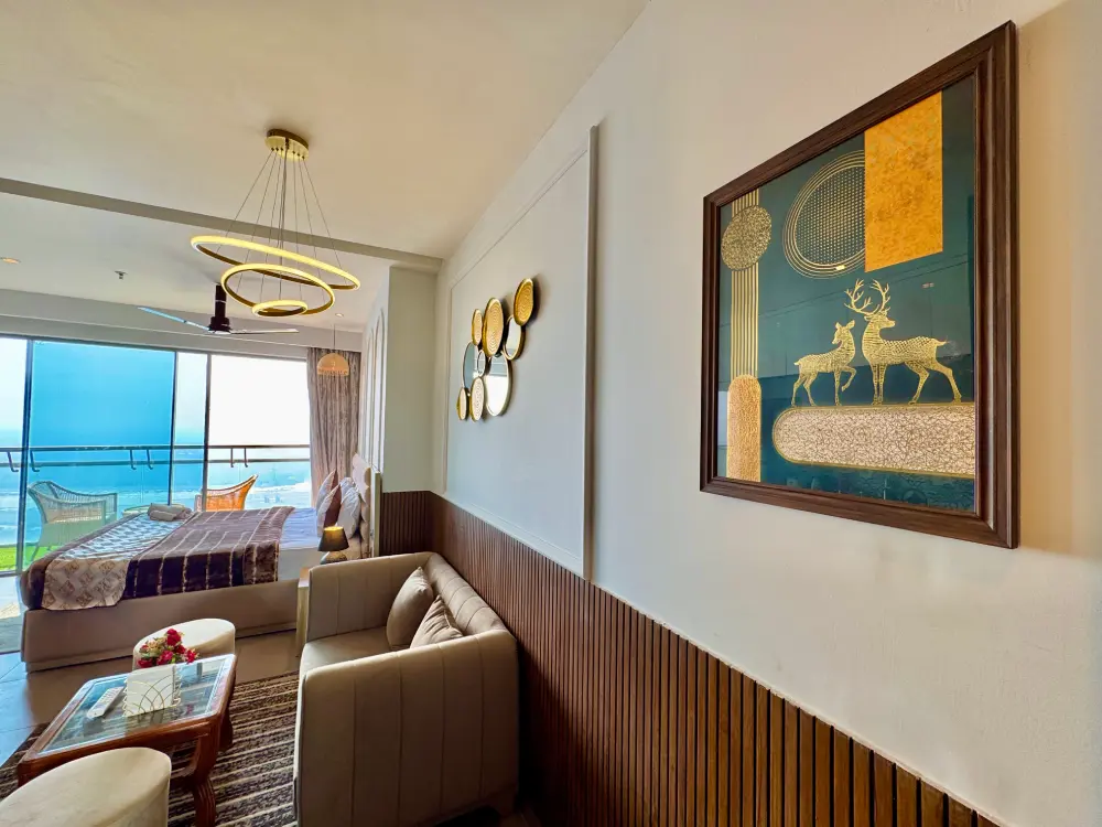 living room with river view in high-rise Eleve 31 Mulberry Homes Noida