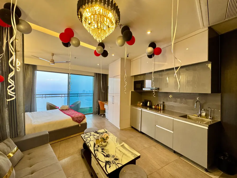 open living area with decor in Panorama 32 Supernova Noida