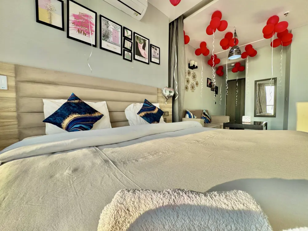 SkyRiver 43 room with balcony side view and Yamuna river in Supernova Noida