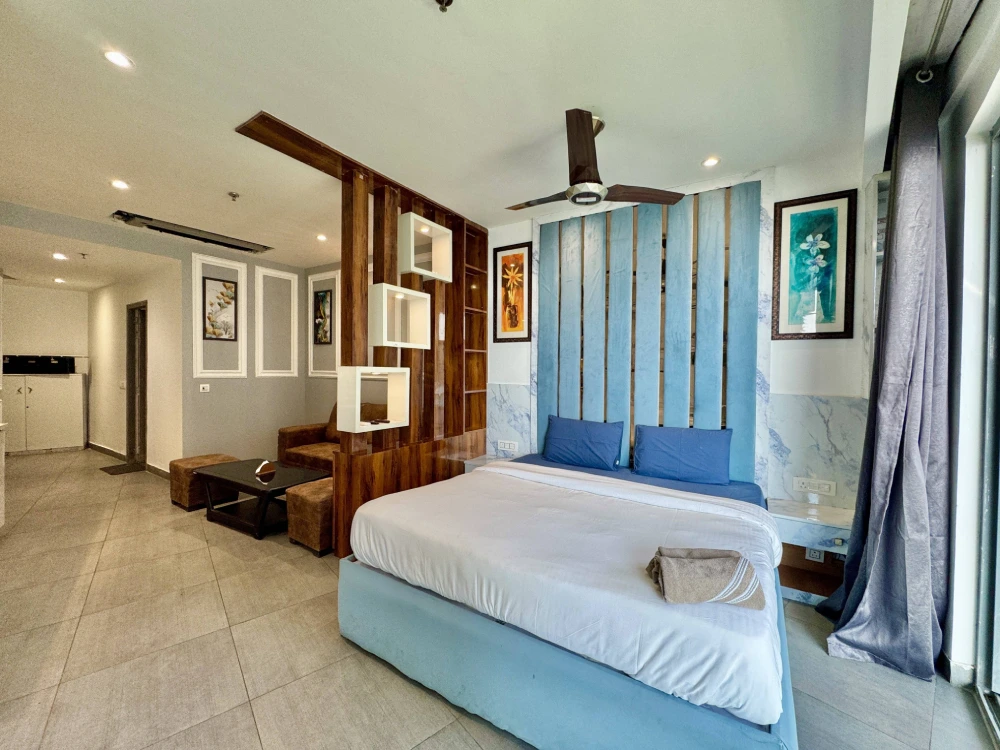 Modern bedroom in Supernova 94 Spira Noida Airbnb apartment