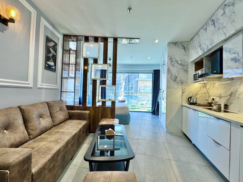 City view hall in Supernova Spira Airbnb apartment Noida