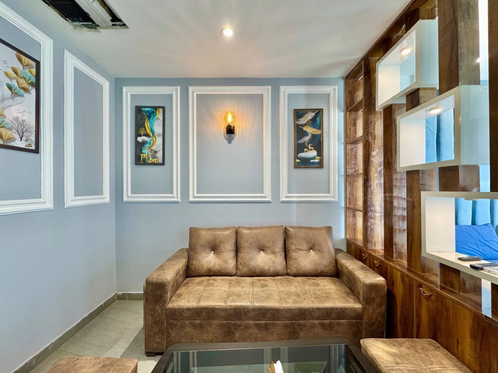 Luxury living room in Supernova Spira apartment by MulberryHomes Noida